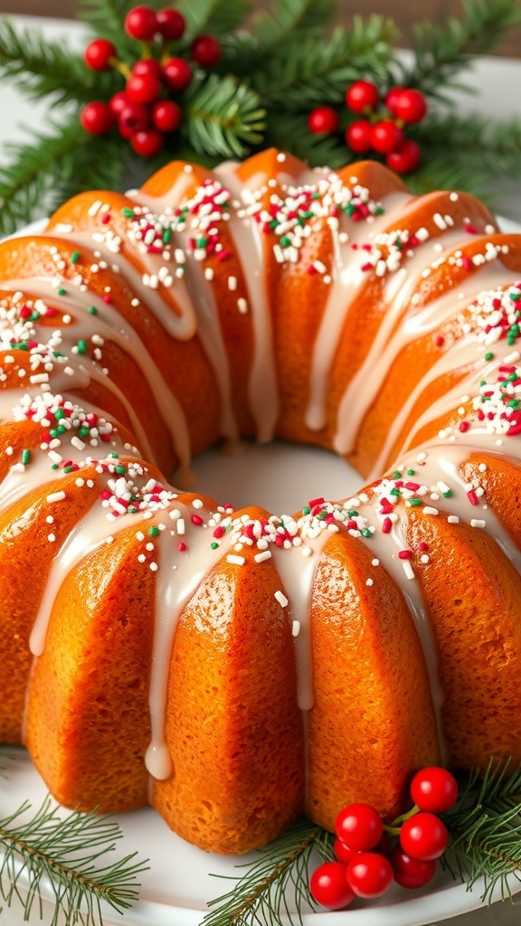 Festive Christmas Bundt Cake Recipe A festive Christmas Bundt cake with a glaze and holiday decorations, perfect for the season.